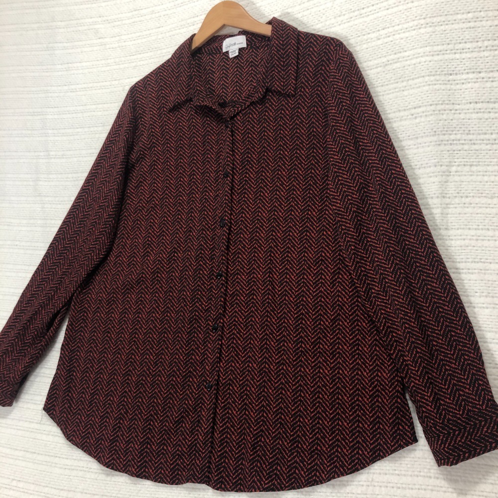 Jaclyn Smith Collection Herringbone Button Down Shirt Blouse Top XXL